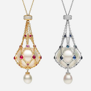 Naszyjnik lavalier z perłą i kamieniami szlachetnymi