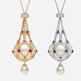 Naszyjnik lavalier z perłą i kamieniami szlachetnymi