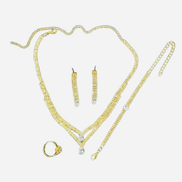 Elegancki Zestaw Biżuterii z Cyrkonią – Naszyjnik, Bransoletka, Kolczyki i Pierścionek