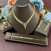 Elegancki Zestaw Biżuterii z Cyrkonią – Naszyjnik, Bransoletka, Kolczyki i Pierścionek