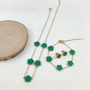 Zestaw Biżuterii Szczęście & Powodzenie – Pięciolistny Kwiat ze Stali Nierdzewnej