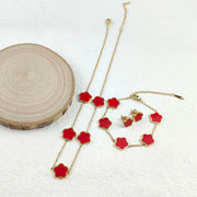 Zestaw Biżuterii Szczęście & Powodzenie – Pięciolistny Kwiat ze Stali Nierdzewnej