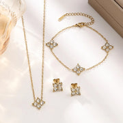 Zestaw Biżuterii Szczęście & Powodzenie – Czterolistny Kwiat z Cyrkoniami